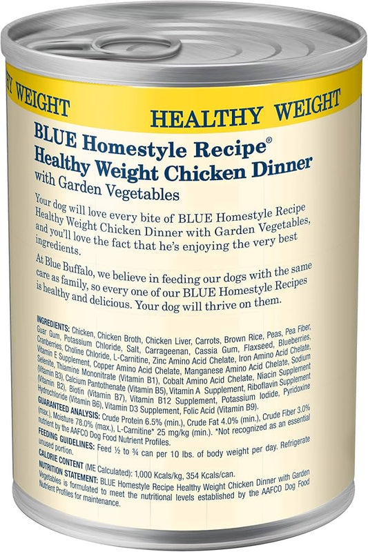 Blue Buffalo Adult Homestyle Healthy Weight Chicken with Garden Vegetables Wet Dog Cans (12.5oz) - Majestic Pet Kingdom