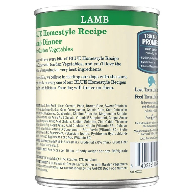 Blue Buffalo Adult Homestyle Lamb, Brown Rice & Garden Vegetables Wet Dog Cans (12.5oz) - Majestic Pet Kingdom