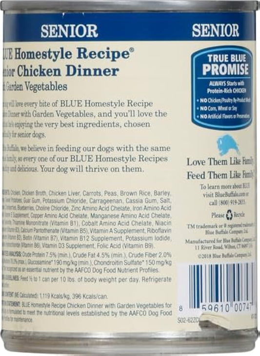 Blue Buffalo Senior Homestyle Chicken with Garden Vegetables Wet Dog Cans (12.5oz) - Majestic Pet Kingdom