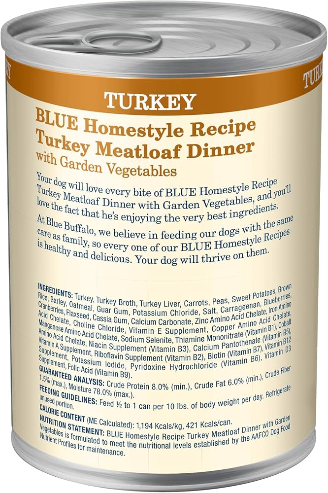 Blue Buffalo Adult Homestyle Turkey Meatloaf with Garden Vegetables Wet Dog Cans (12.5oz) - Majestic Pet Kingdom