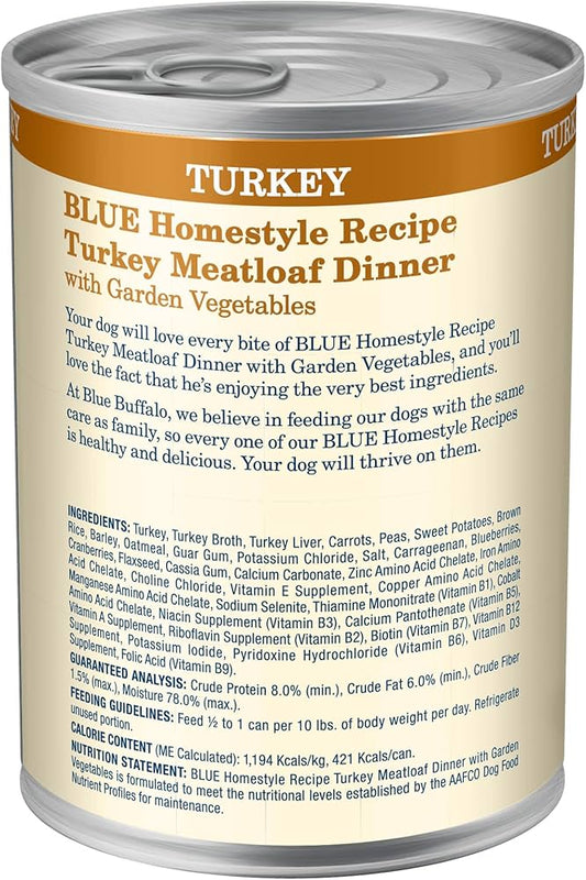 Blue Buffalo Adult Homestyle Turkey Meatloaf with Garden Vegetables Wet Dog Cans (12.5oz) - Majestic Pet Kingdom