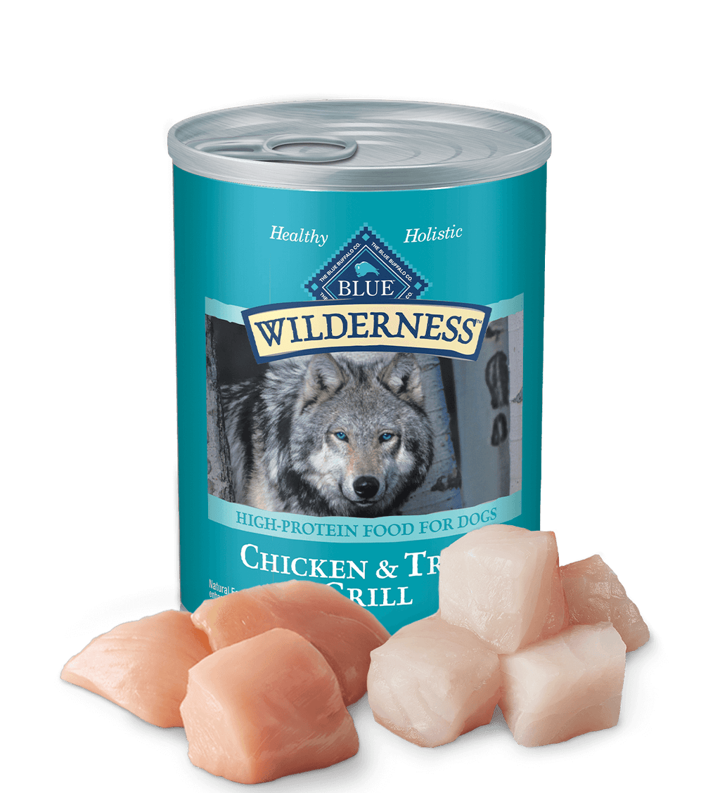 Blue Buffalo Wilderness Adult Grain-Free Trout & Chicken Grill Wet Dog Cans (12.5oz) - Majestic Pet Kingdom