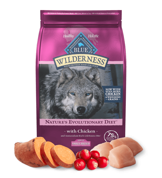 Dog Food Blue Buffalo Wilderness Small Breed Chicken Grains - Main Feature View | Majestic Pet Kingdom