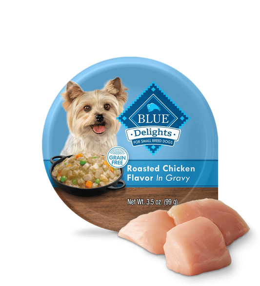 Blue Buffalo Blue Delights Small Breed Adult dog Rotisserie Chicken Flavor in Hearty Gravy Wet Dog Food (3.5oz) - Majestic Pet Kingdom