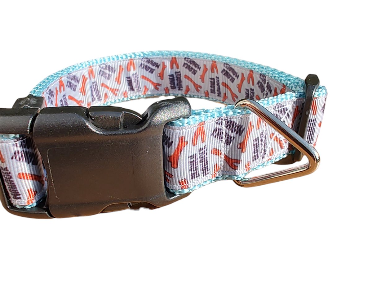 Dog Collar Branch Manager Light Blue Funny Stick Humor Nylon Band - Detail Angle 3 | Majestic Pet Kingdom