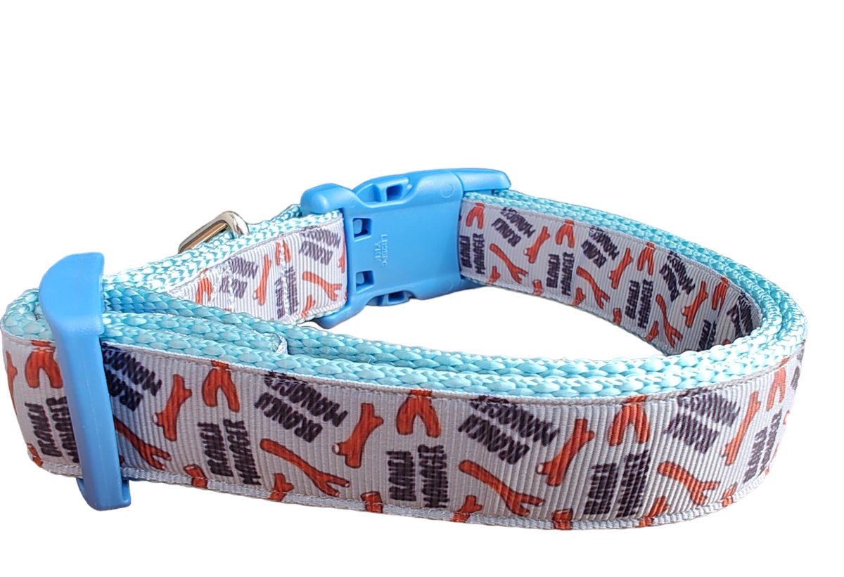 Dog Collar Branch Manager Light Blue Funny Stick Humor Nylon Band - Detail Angle 4 | Majestic Pet Kingdom