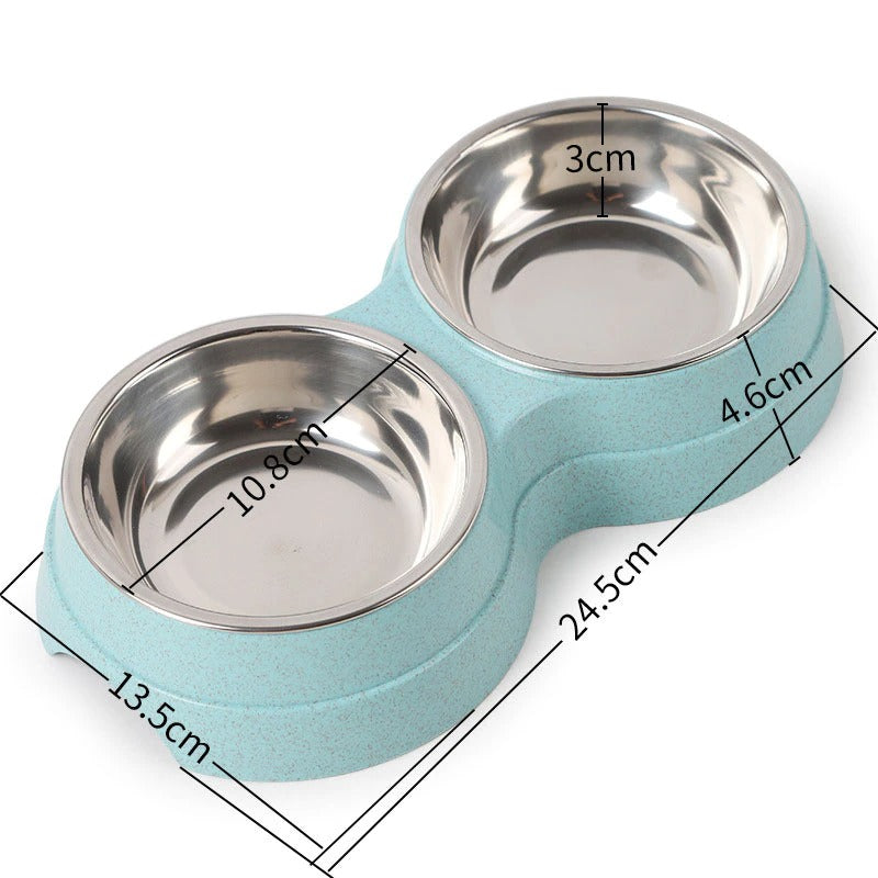 Double Pet Bowls Dog Food Water Feeder Stainless Steel Pet Drinking Dish Feeder Cat Puppy Feeding Supplies Small Dog Accessories - Majestic Pet Kingdom