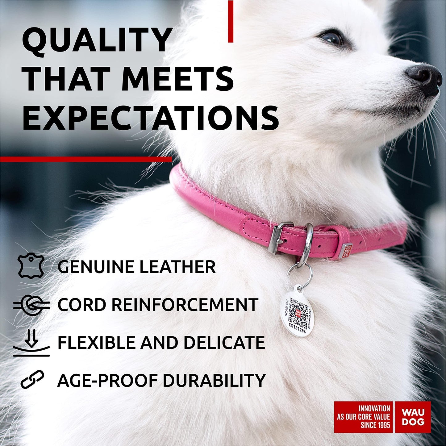 Dog Collar Rolled Pink Leather Padded Strap 10-13 In Neck - Detail Angle 4 | Majestic Pet Kingdom