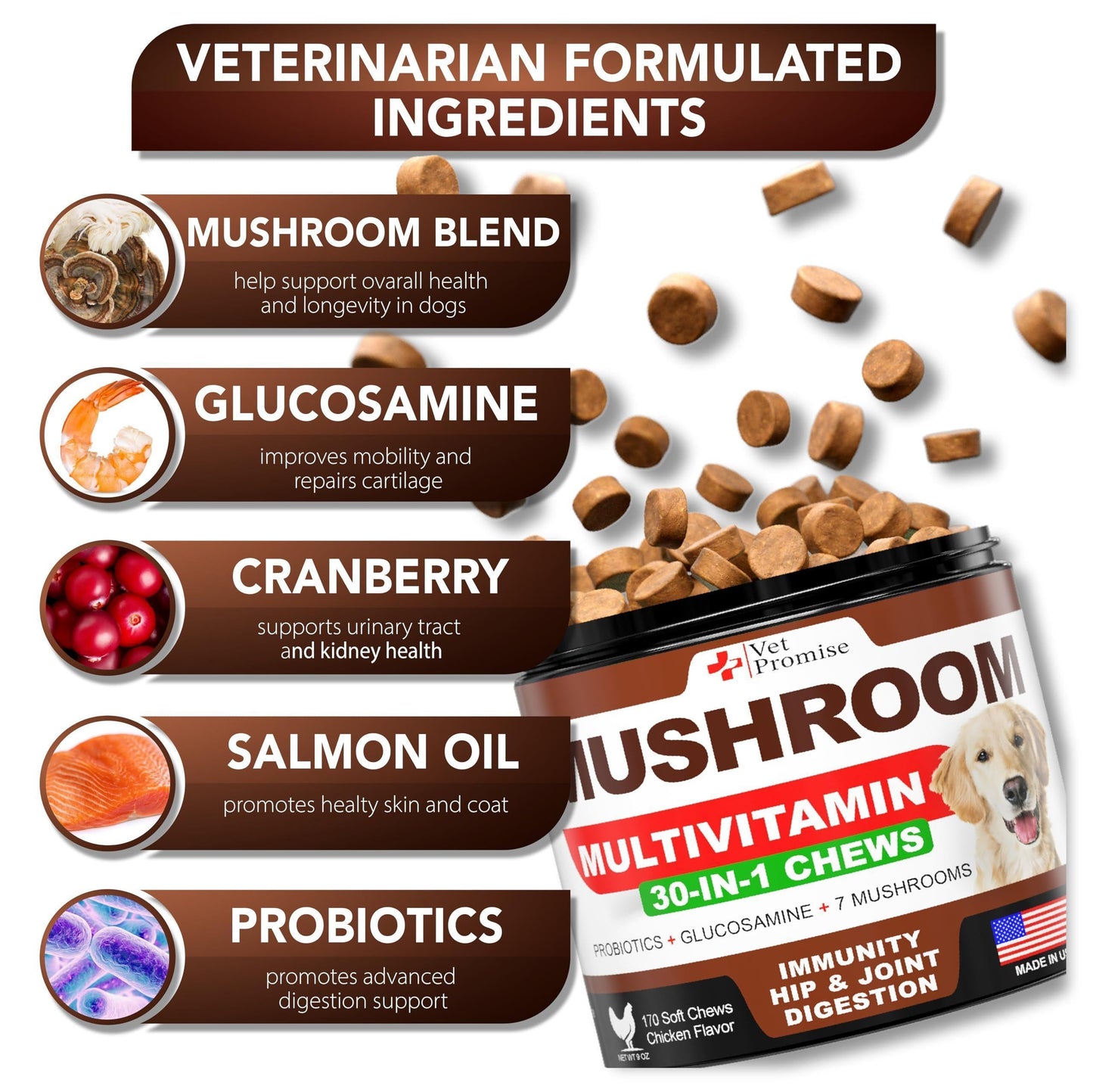 Dog Mushroom Chews Turkey Tail Reishi Immune 340ct 2-Pack - Detail Angle 2 | Majestic Pet Kingdom