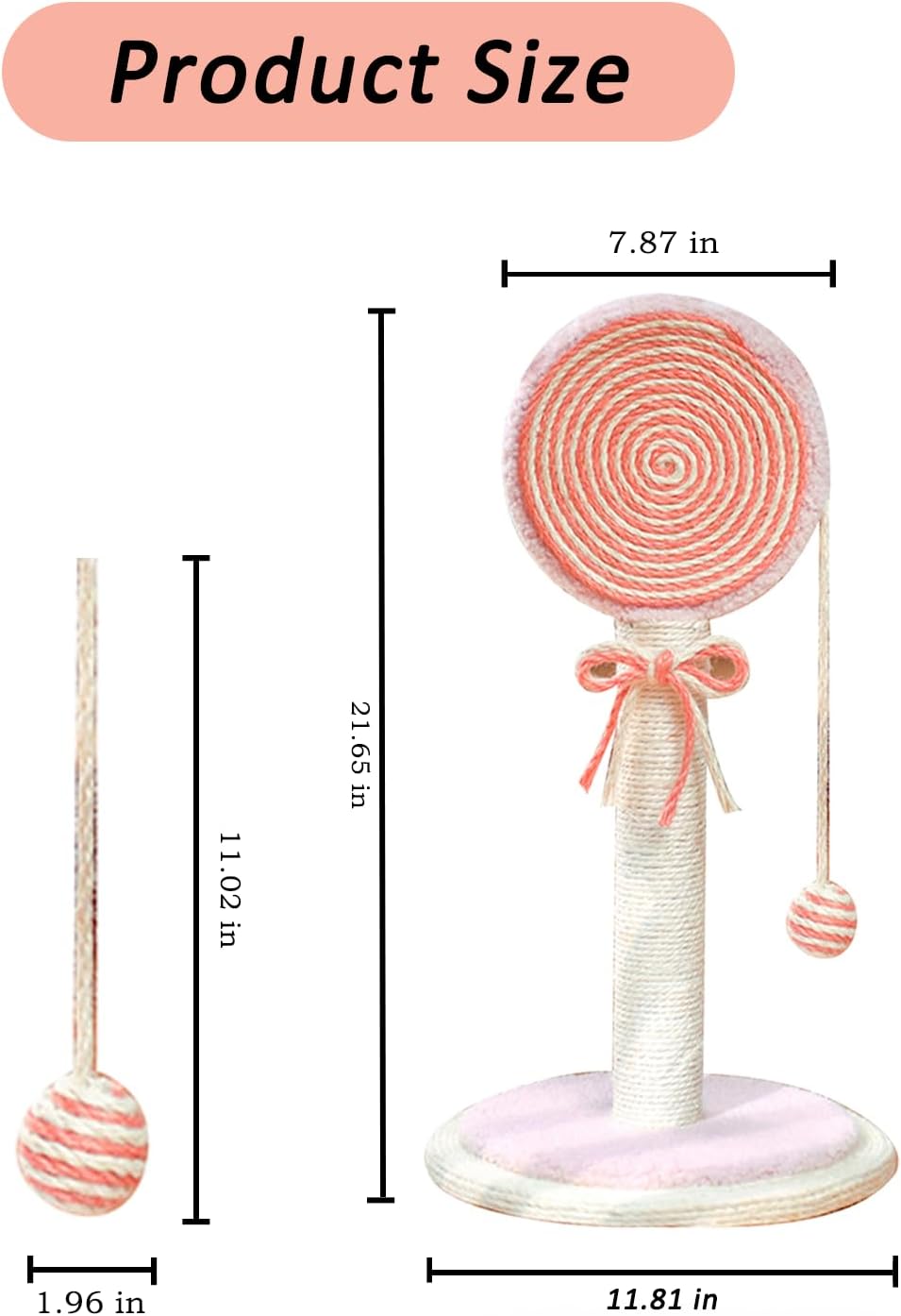Cat Scratching Post Sisal Rope Tower with Hanging Ball Toy - Detail Angle 2 | Majestic Pet Kingdom