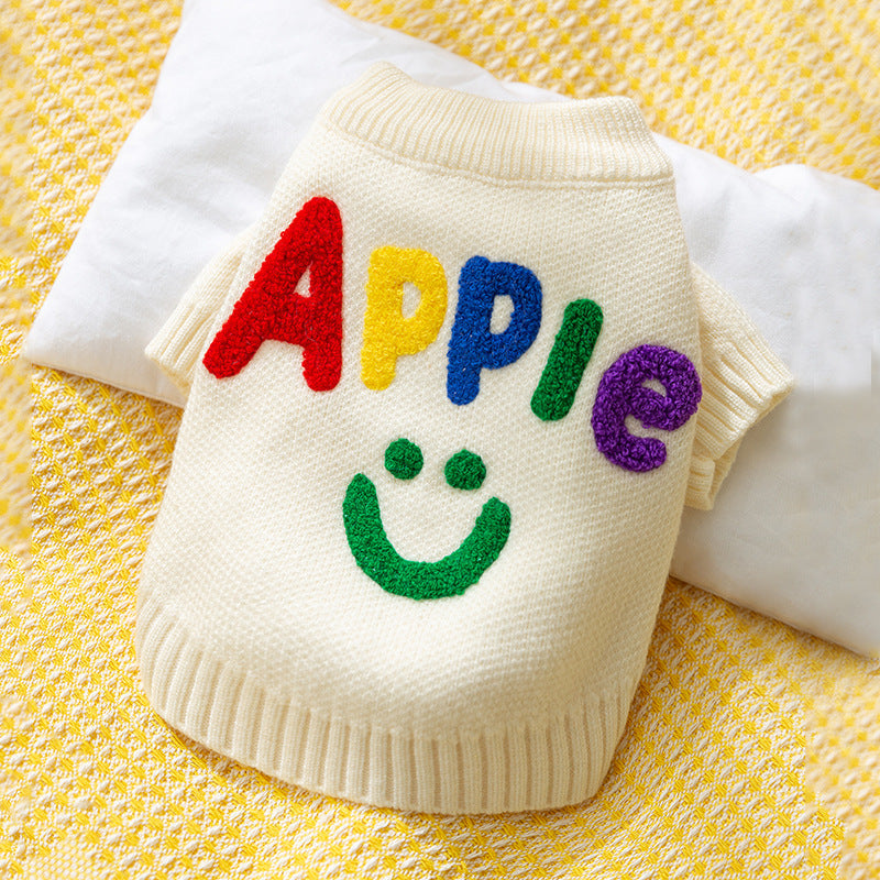 Small Dog Sweaters Knitted Pet Warm Colorful Letter Embroidery Dog Sweatshirt Winter Clothes Kitten Puppy Sweater Doggy Apparel Costumes - Majestic Pet Kingdom