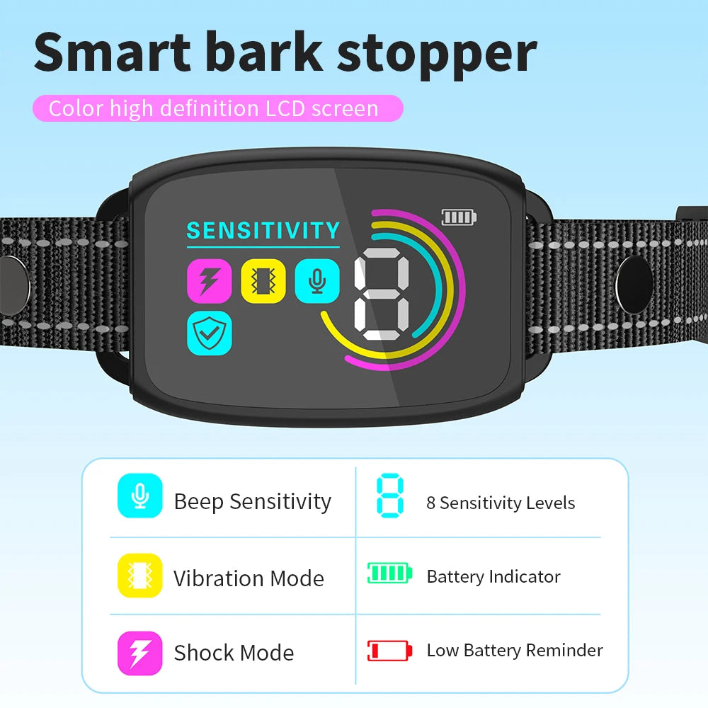 Smart Automatic Anti Barking Dog Collar Rechargeable Bark Stopper Stop Barking HD Digital Display IP67 Waterproof Collar For Dogs Pet Products - Majestic Pet Kingdom