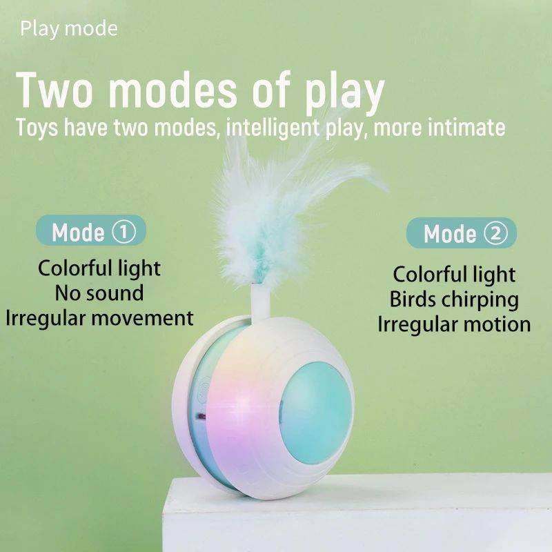 Cat Toy Electric Irregular Rolling Tumbler Feather Teaser Ball - Detail Angle 3 | Majestic Pet Kingdom