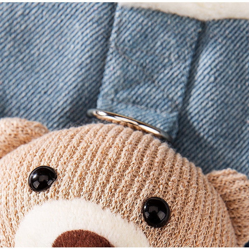Autumn And Winter Korean-style Dog Pocket Three-dimensional Bear, Denim Towing Vest, Cat Cotton Coat, Warm Pet Dog Clothes - Majestic Pet Kingdom