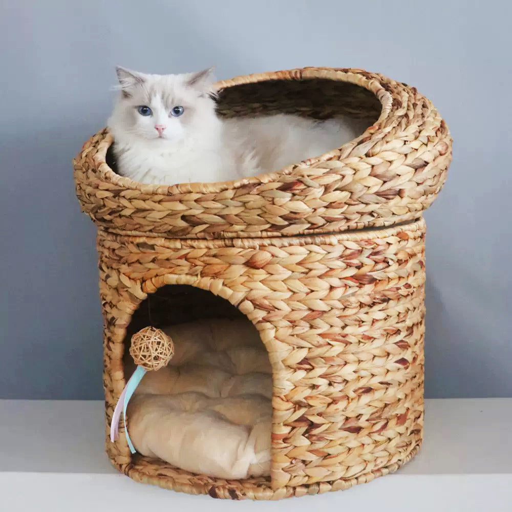 Woven Rattan Double-layer Cat Bed