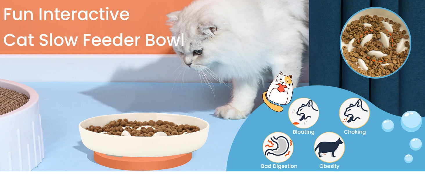 Cat Slow Feeding Bowl Anti-swallowing Healthy Diet Pet Food Bowl Non-slip Whale-shaped Raised Edge Anti-spill-over