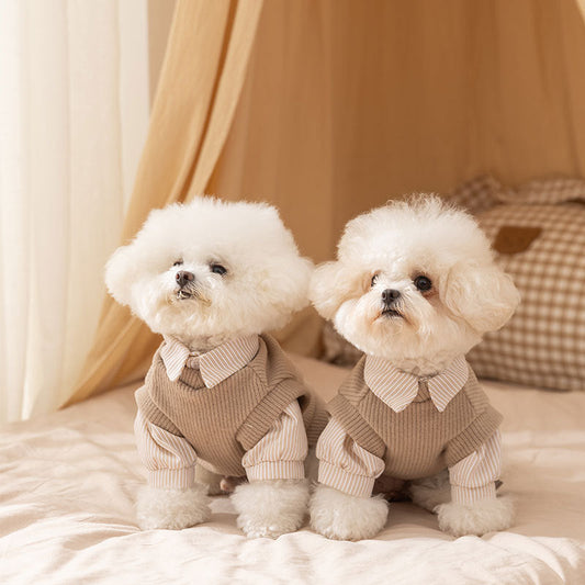25-year New Autumn And Winter Thin Small And Medium-sized Dog Teddy Bichon Striped Two-legged Coat For Cats, Pets And Dogs - Majestic Pet Kingdom