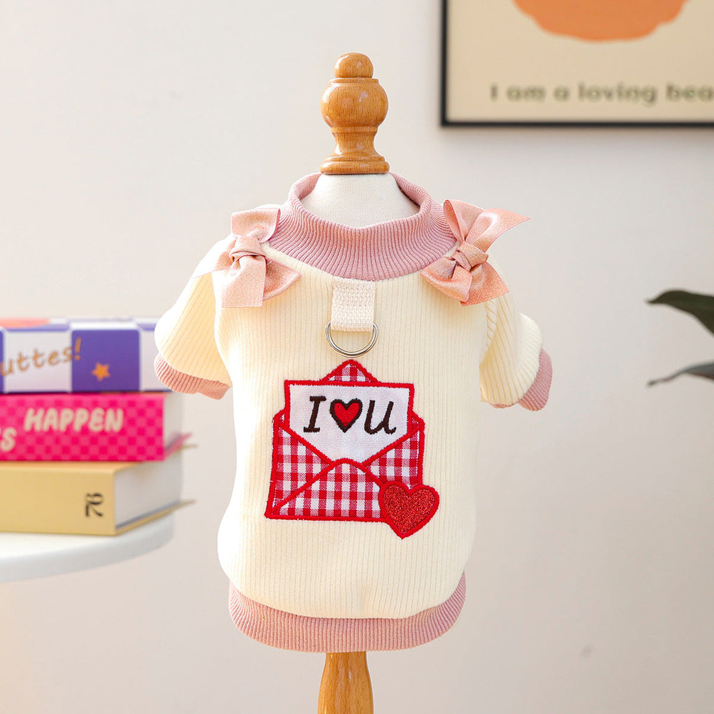 Cute Pet Small Dog Envelope Diamond Ring Crew Neck T-Shirt