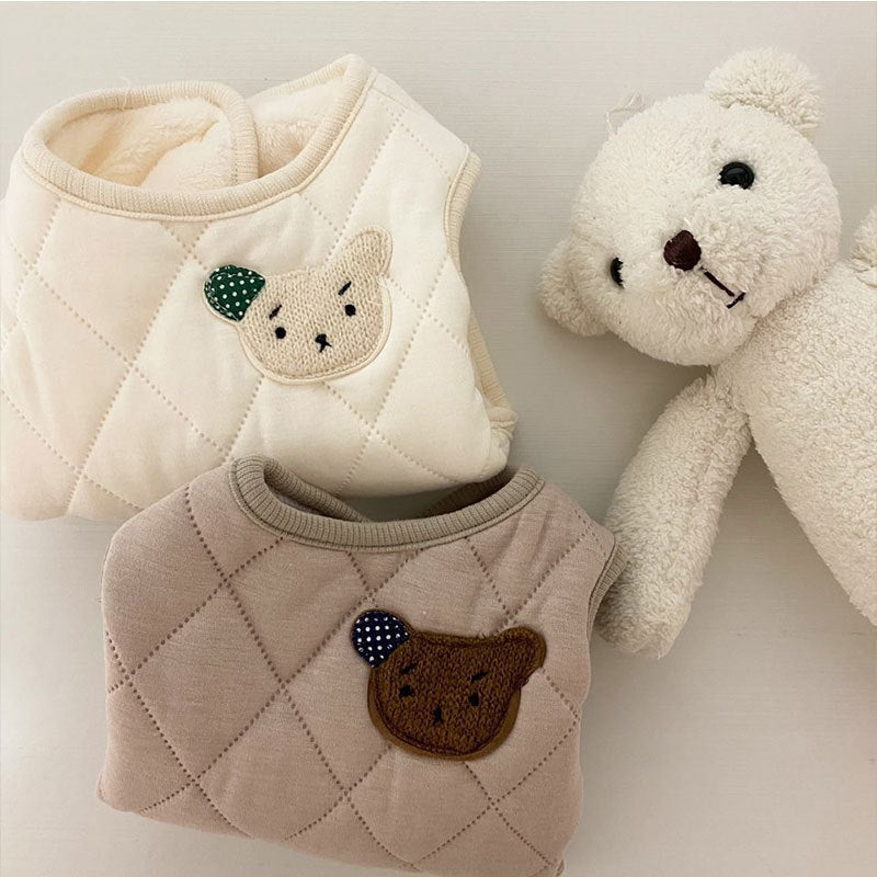 Cute Bear Patch Quilted Pet Vest, Warm Padded Dog Gilet For Small Dogs With Retro Style - Premium Pet Accessory