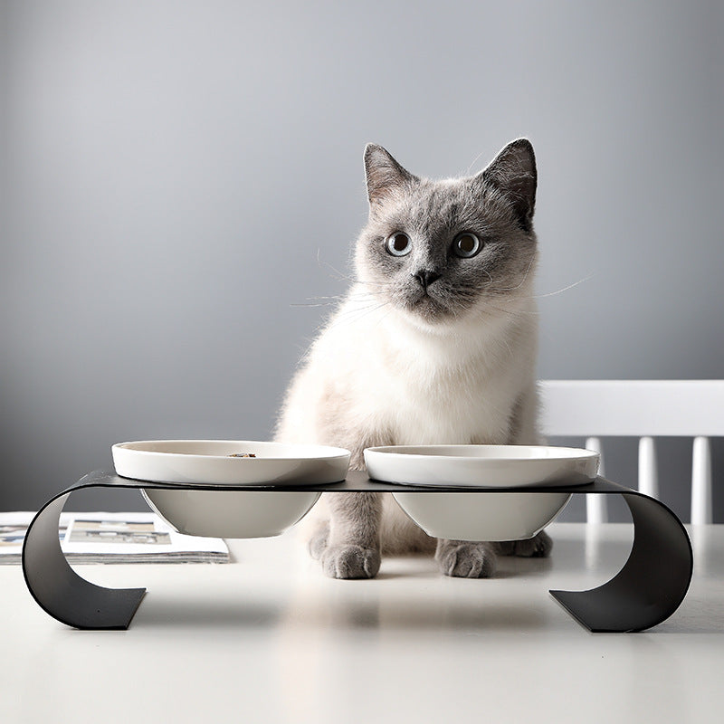 Dog Bowls Ceramic Double Feeder with Wrought Iron Stand Set - Detail Angle 2 | Majestic Pet Kingdom
