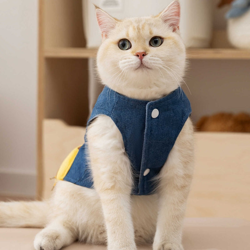 3D Deer Denim Pet Vest, Warm Fleece Lined Pullover For Small Dogs Cats, Winter Costume With Leash Hoo - Majestic Pet Kingdom