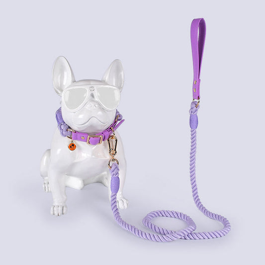 Cotton Rope Woven Leather Pet Leash Collar Set Medium Large