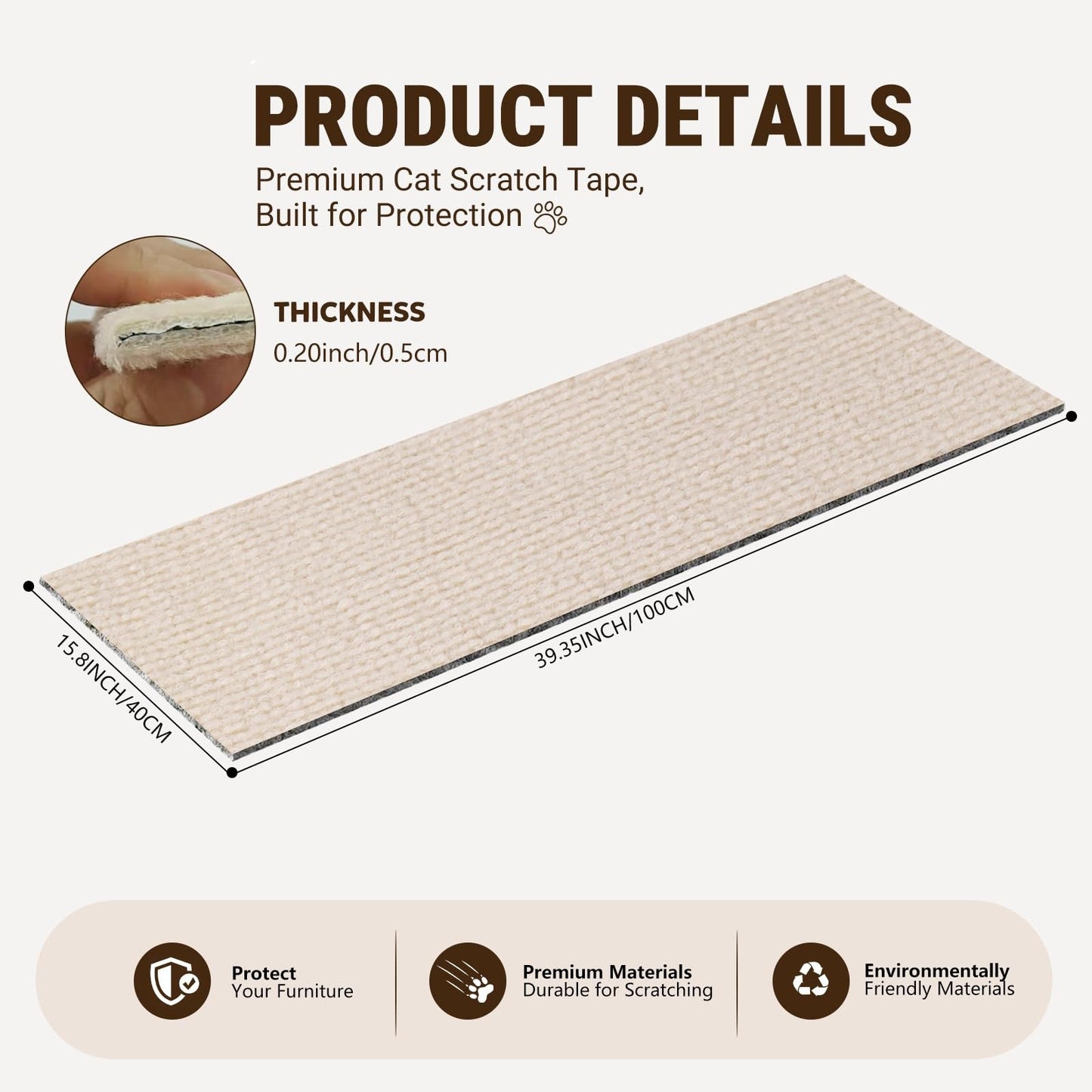 Cat Scratcher Mat DIY Sisal Sofa Couch Wall Furniture Protector - Detail Angle 2 | Majestic Pet Kingdom