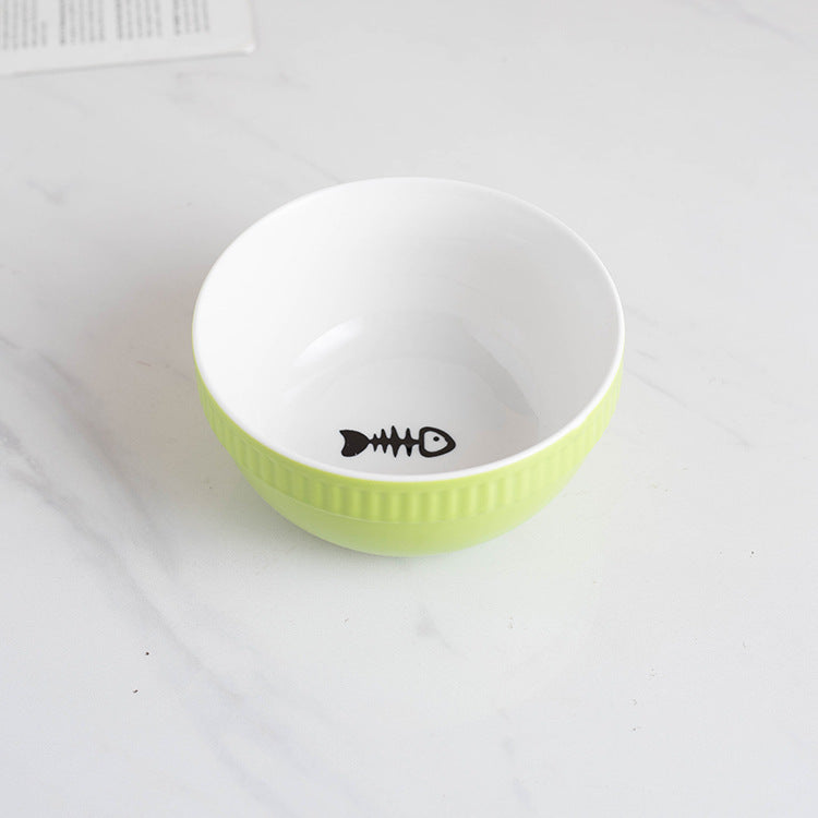 Ceramic Pet Bowl High Foot Neck Protection Snacks Anti-black Chin Oblique Mouth - Majestic Pet Kingdom
