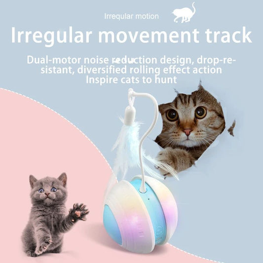 Pet Electric Toy Ball Feather Teaser Cat Stick Irregular Movement Cat Scratching Ball Tumbler | Purrfect Pet Kingdom