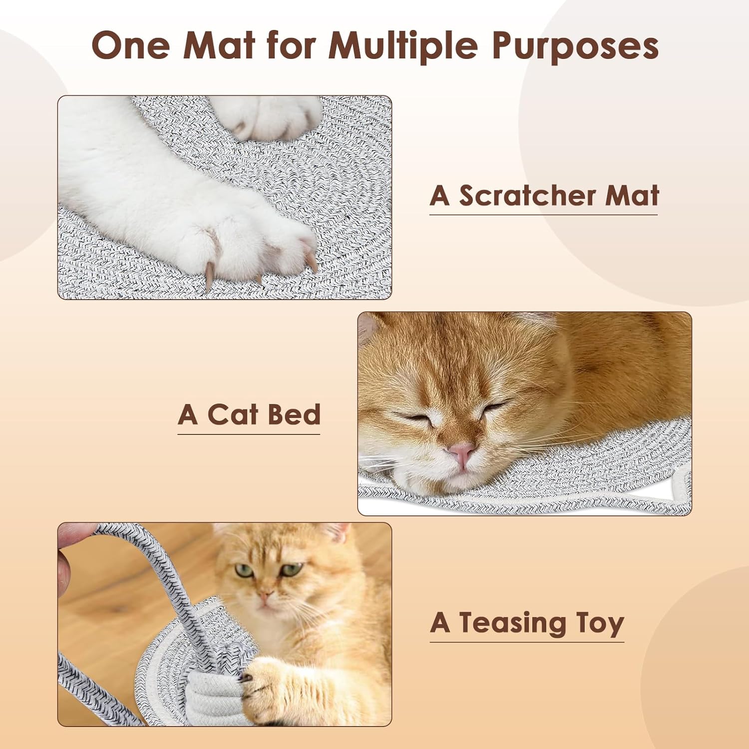 Cat Scratcher Mat Natural Cotton Rope Cat Scratch Pad Round Horizontal Floor Cat Scratching Pads For Indoor Cats  Cat Furniture Protector For Wall Couch Carpets  Sofas