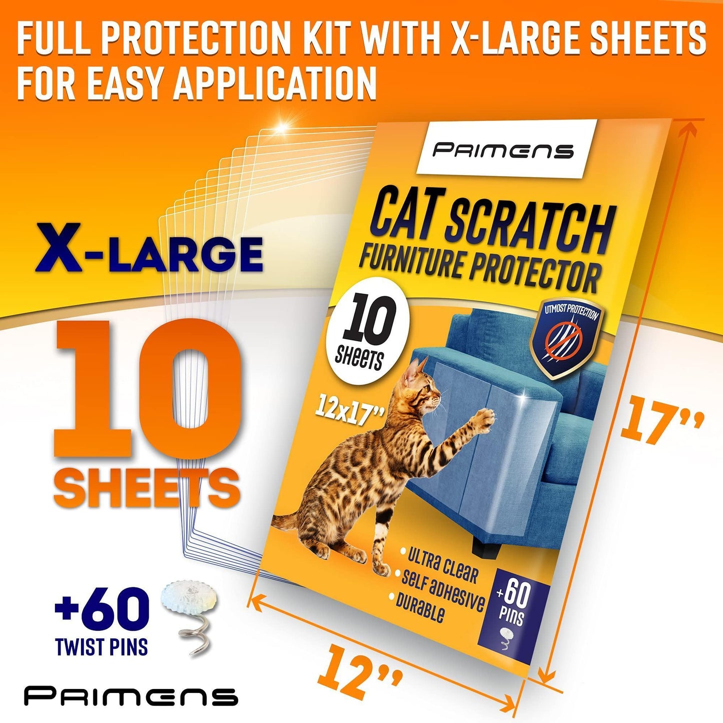 Cat Scratch Furniture Protectors - 10 XL Sofa Sheets