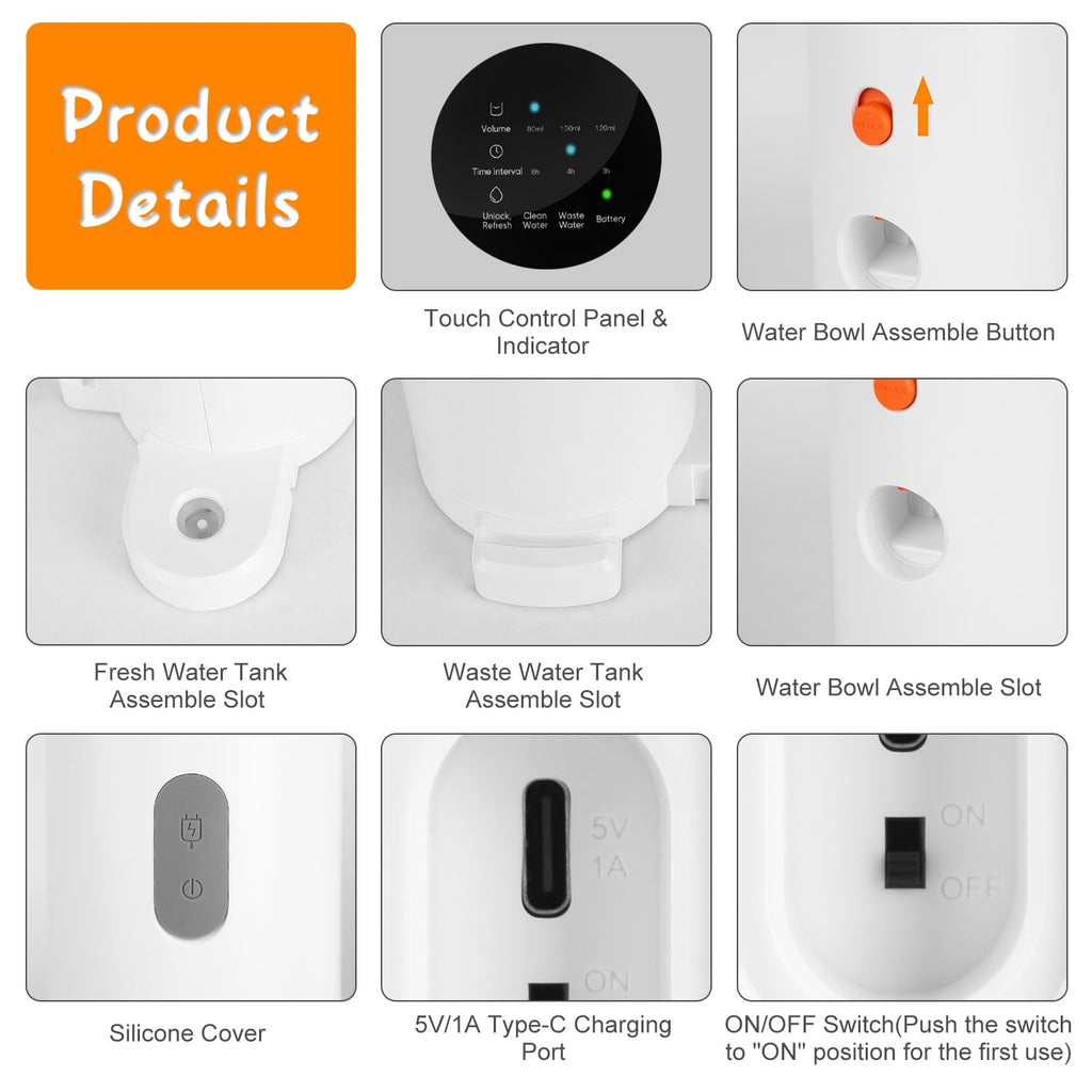 Smart Pet Water Fountain Automatic Cat Water Dispenser 3L/101OZ Cordless Rechargeable Dog Water Fountain Self-Refill with 3 Adjustable Volume 3 Time I - Majestic Pet Kingdom