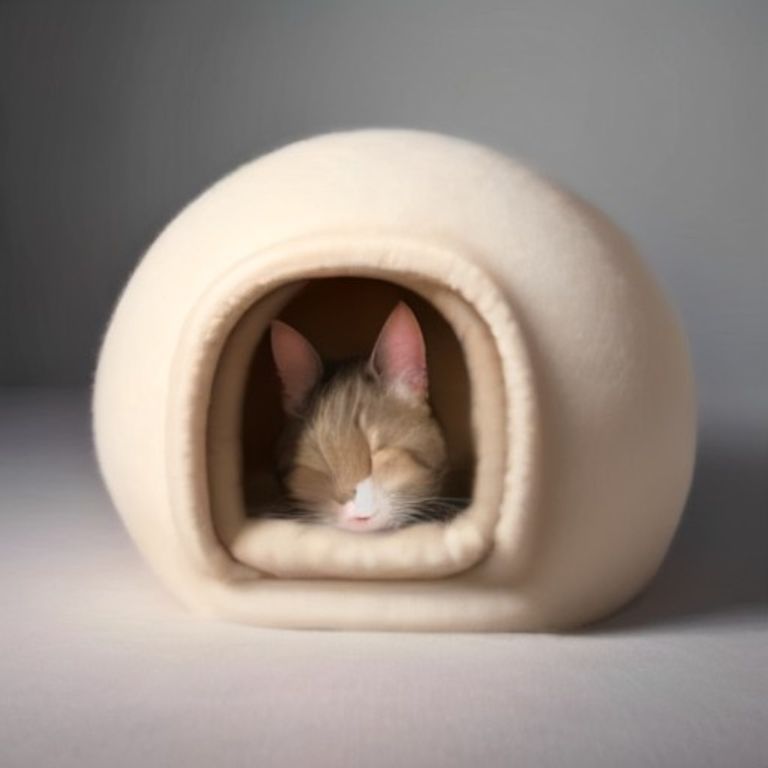 Cat Bed Semi-Enclosed Soft Plush Igloo Sleeping Cave Nest Mat - View 3