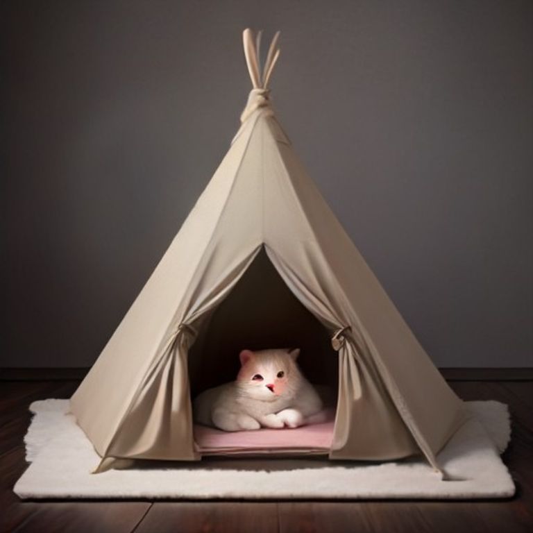 Cat Bed Teepee Tent Warm Winter Cave Sleeping House with Mat - View 2
