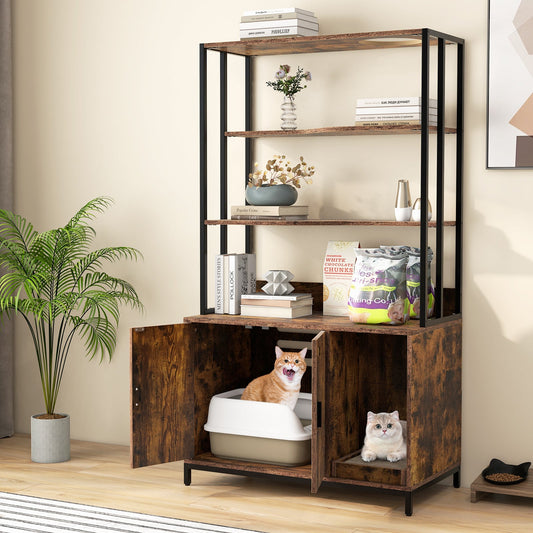 Cat Litter Box Enclosure with Storage and 3-tier Shelves | Purrfect Pet Kingdom