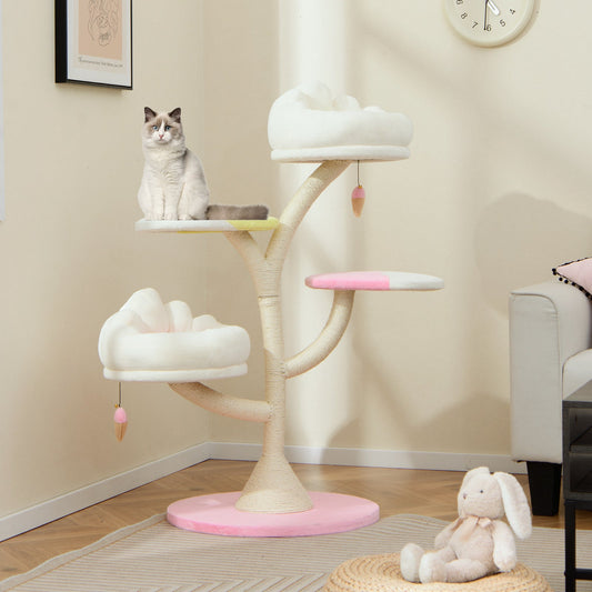 Multi-Layer Cat Tree Cat Tower with 2 Cat Perches 2 Platforms-Pink | Purrfect Pet Kingdom