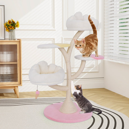 Multi-Layer Cat Tree Cat Tower with 2 Cat Perches 2 Platforms-Pink | Purrfect Pet Kingdom