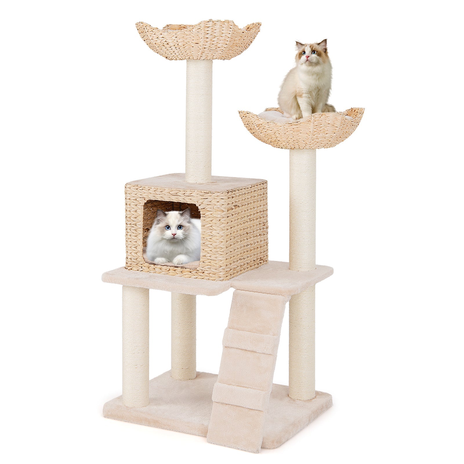 Cat Tree 48-Inch Cattail Tower Sisal Posts Perch Condo Beige - Detail Angle 4 | Majestic Pet Kingdom