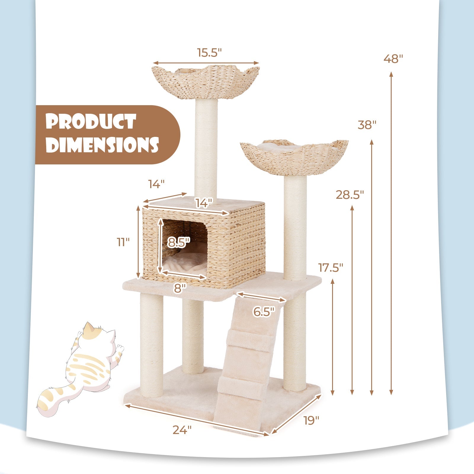 Cat Tree 48-Inch Cattail Tower Sisal Posts Perch Condo Beige - Detail Angle 5 | Majestic Pet Kingdom