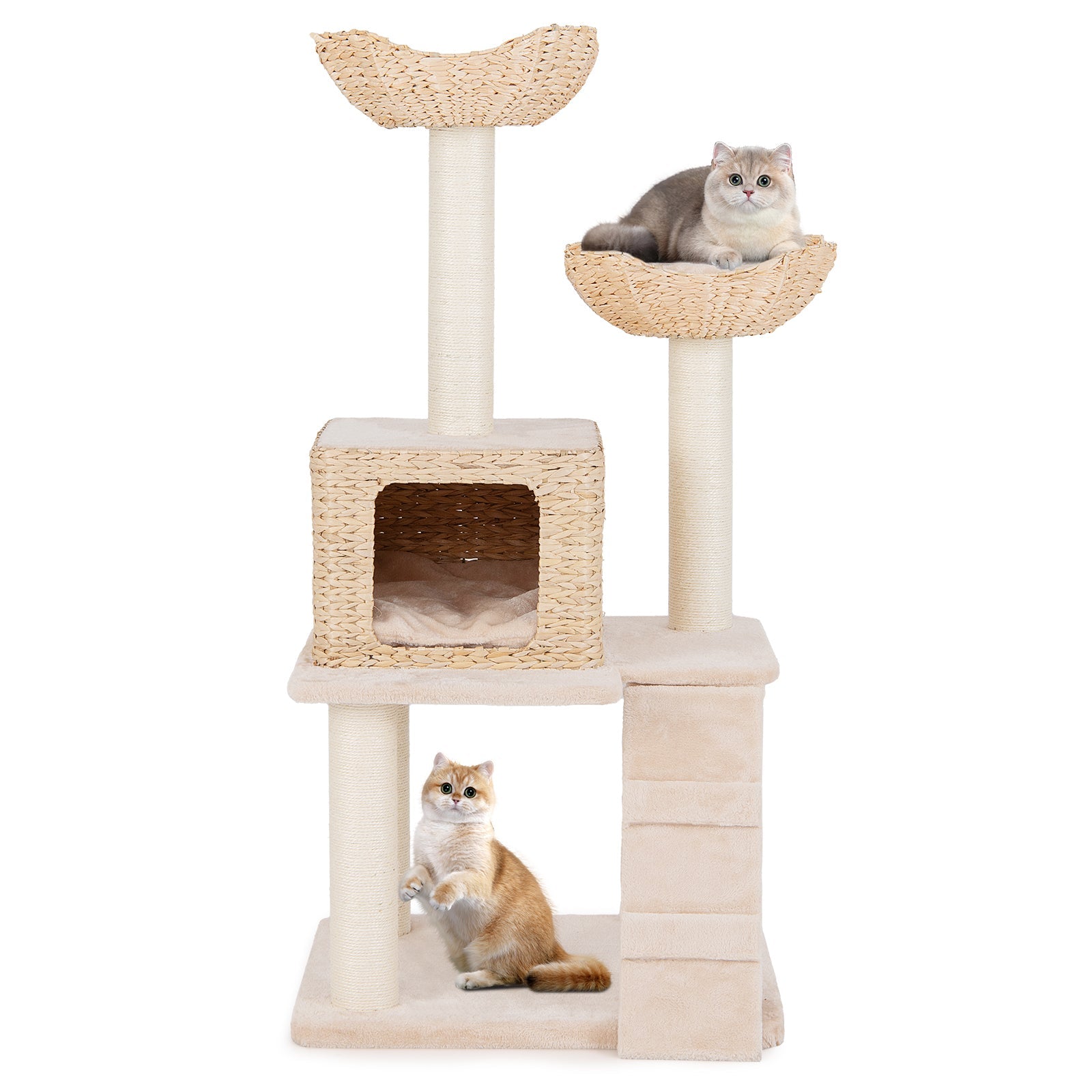 Cat Tree 48-Inch Cattail Tower Sisal Posts Perch Condo Beige - Detail Angle 3 | Majestic Pet Kingdom