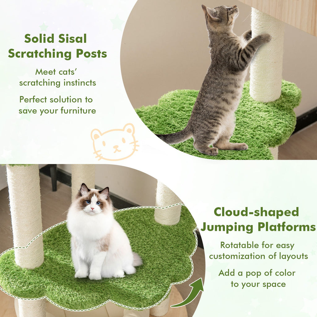 55 Inch Tall Cat Climbing Stand with Sisal Scratching Posts and Soft Cat Bed for Indoor Kittens-Green - Majestic Pet Kingdom
