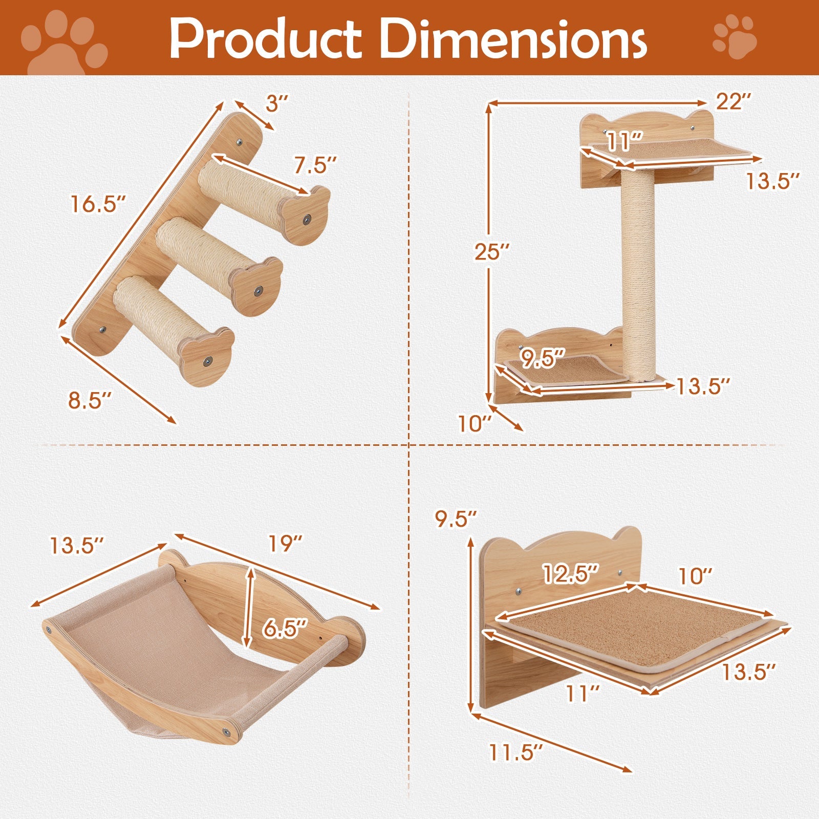 Cat Wall Shelves Furniture Set 4-Piece Hammock Steps Perch - Detail Angle 4 | Majestic Pet Kingdom