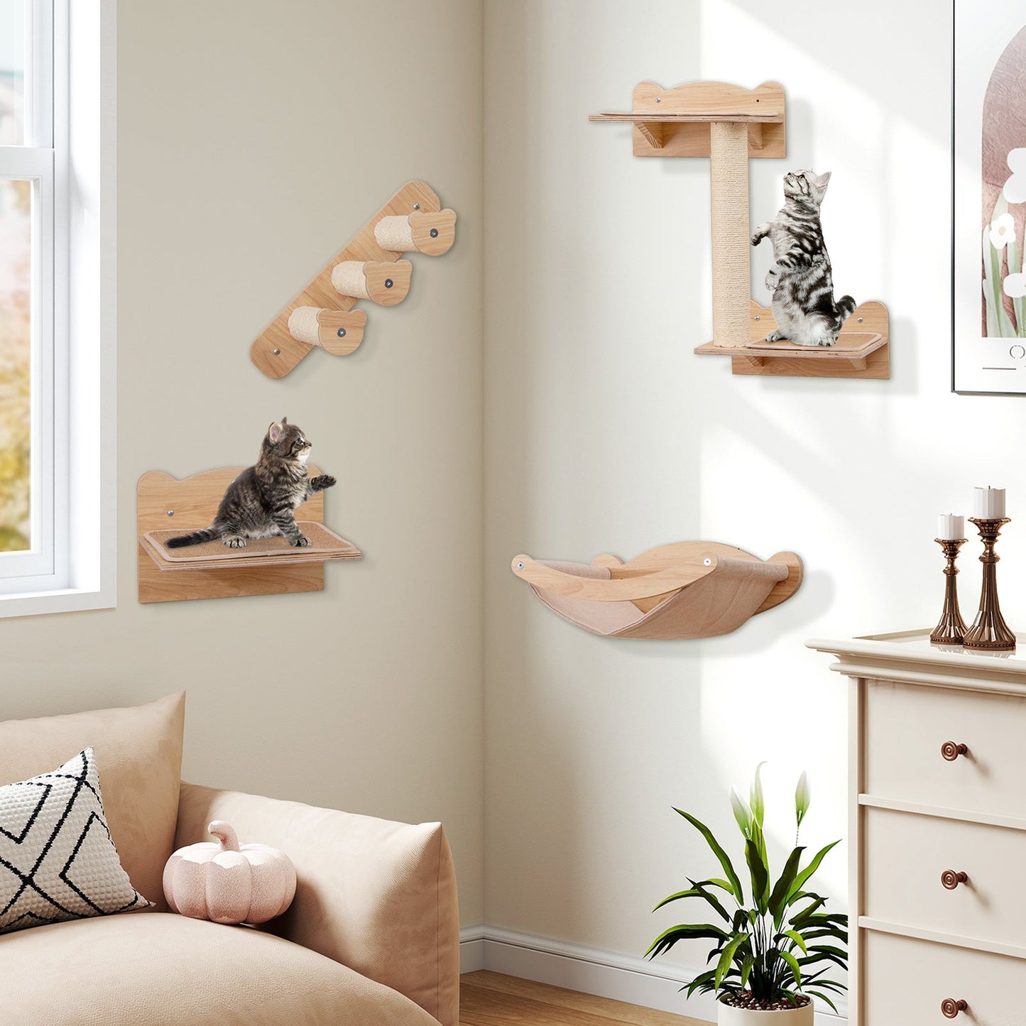 Cat Wall Shelves Furniture Set 4-Piece Hammock Steps Perch - Detail Angle 5 | Majestic Pet Kingdom