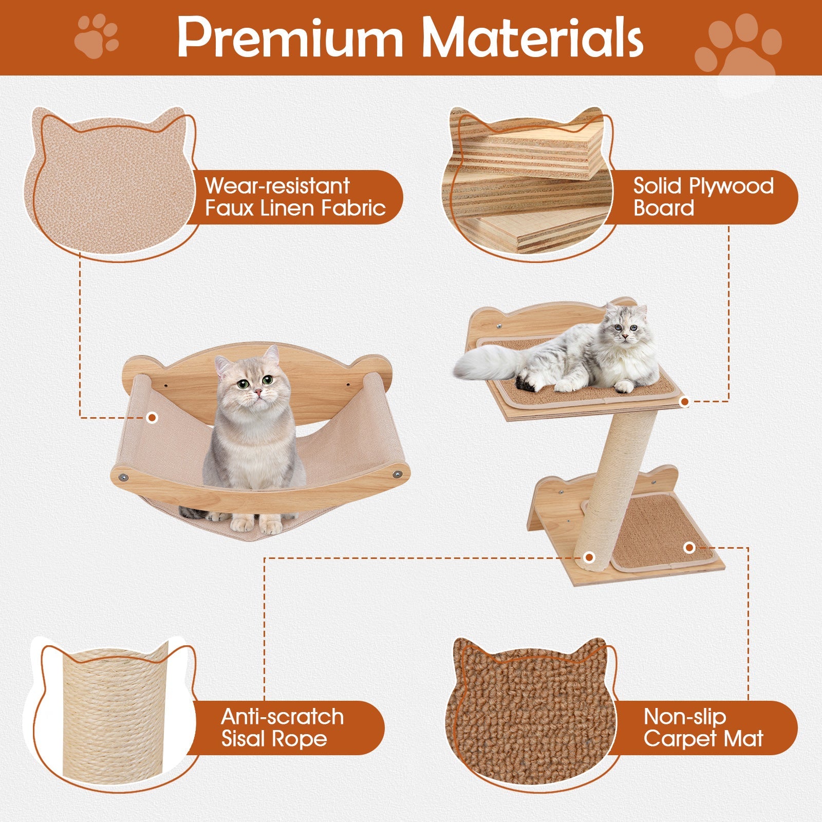 Cat Wall Shelves Furniture Set 4-Piece Hammock Steps Perch - Detail Angle 6 | Majestic Pet Kingdom