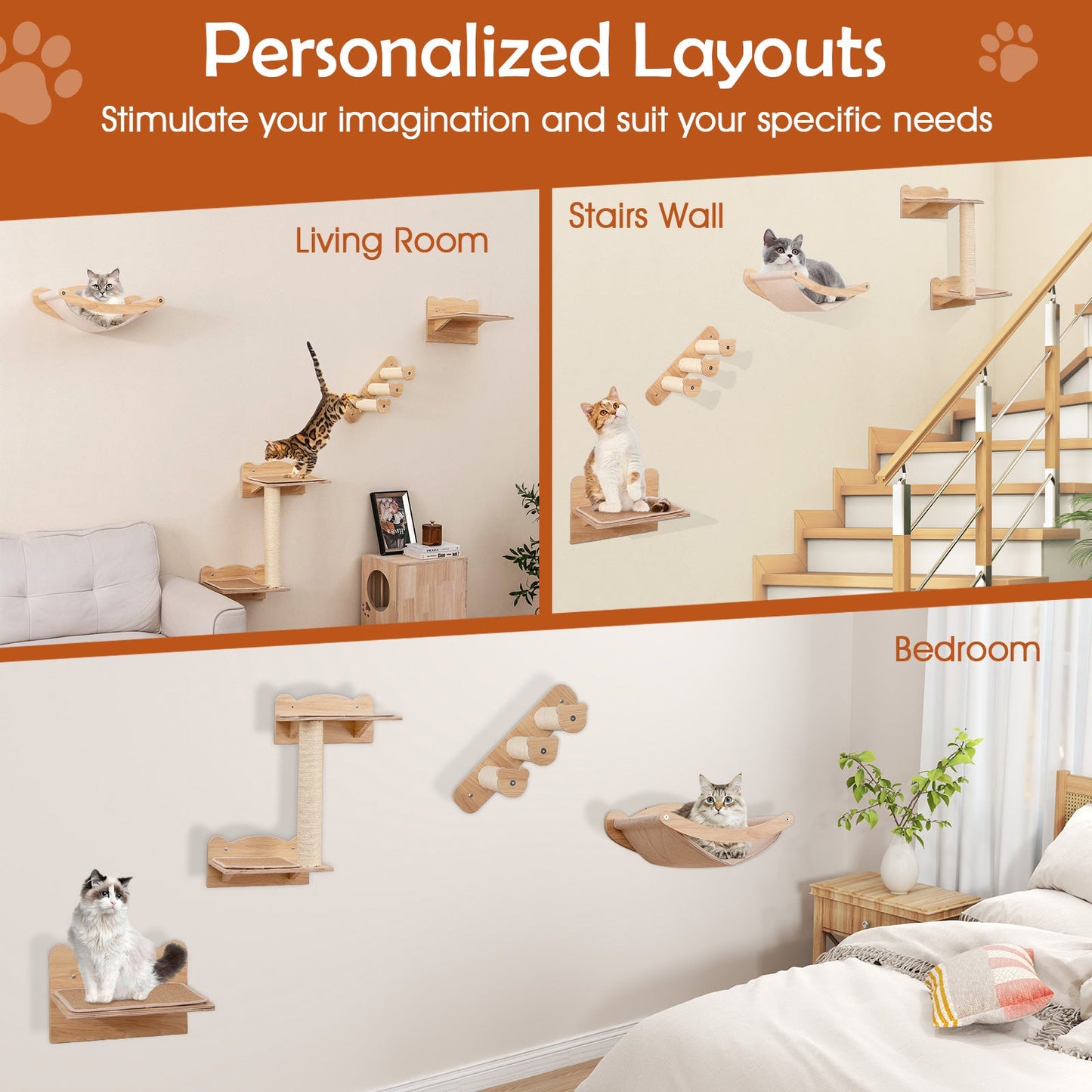Cat Wall Shelves Furniture Set 4-Piece Hammock Steps Perch - Detail Angle 7 | Majestic Pet Kingdom