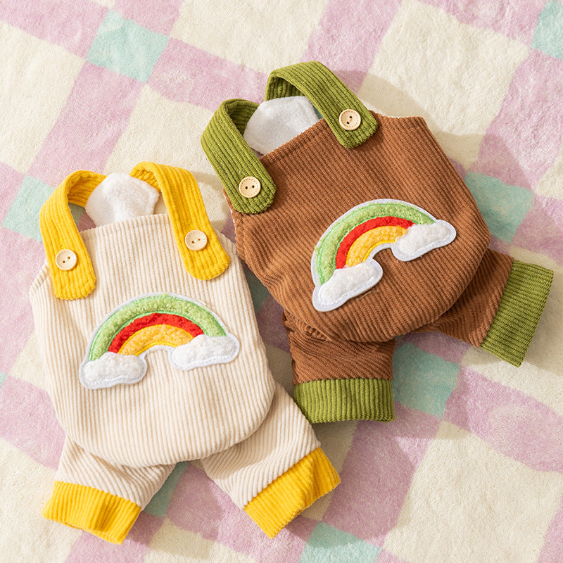 Dog Jumpsuit Pet Rainbow Corduroy Dog Pants Dog Overalls For Small Dogs Puppy Autumn-Winter Dog Pants - Premium Pet Accessory