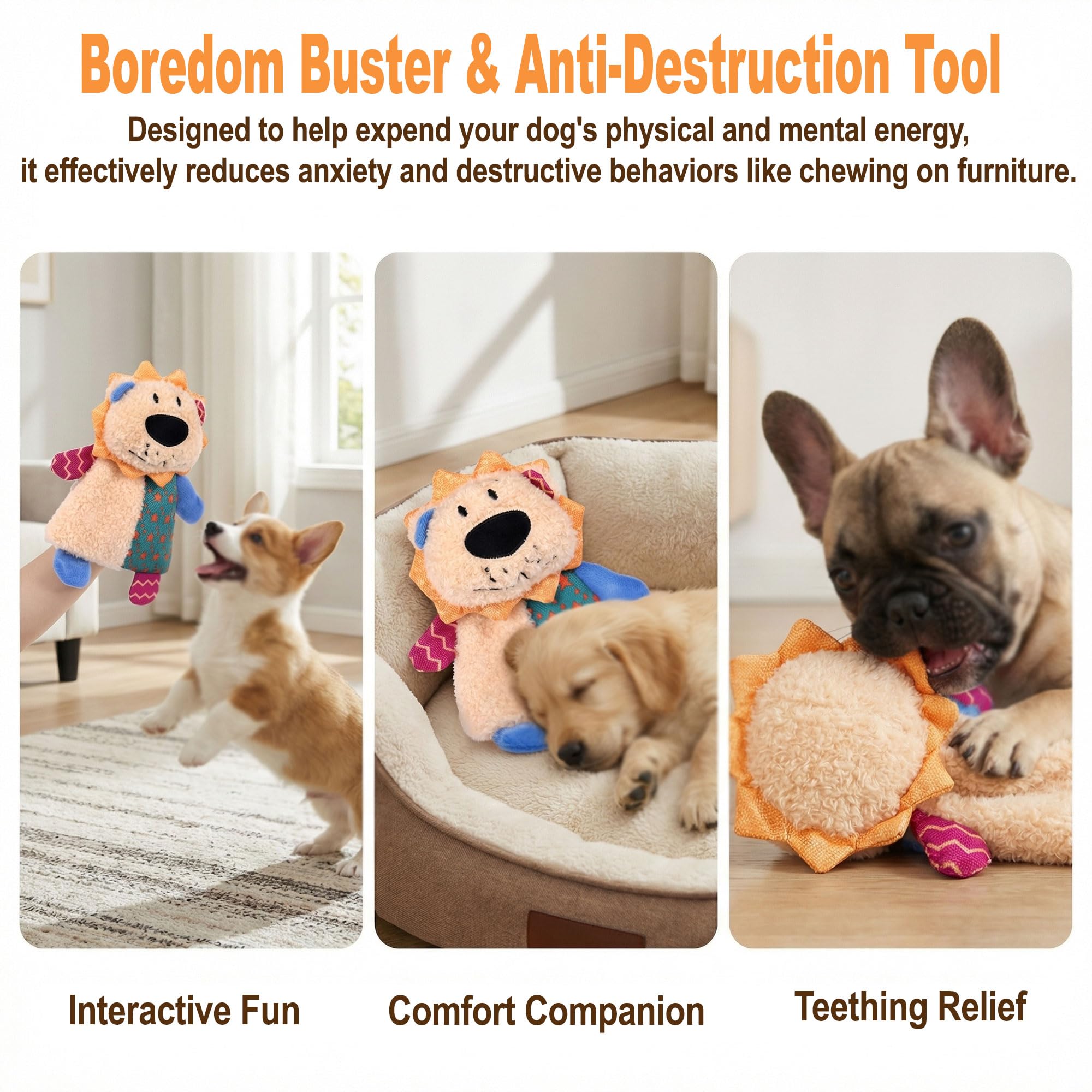 Squeaky Stuffed Dog Toy Small, No-Stuffing Crinkle Paper Dog Birthday Toy With Dual Squeakers, Interactive Durable Plush Puppy Toy For Small Medium Dogs, Washable, Cute Stuffed Animal Toy