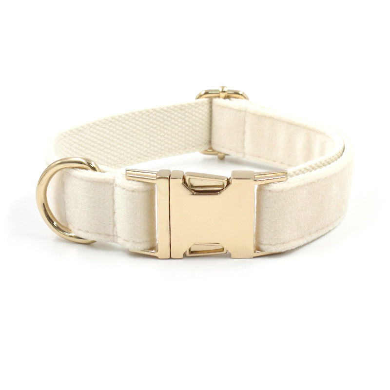 Dog Collar Cream Tufted Fabric Adjustable Gold Metal Buckle - Main Feature View | Majestic Pet Kingdom