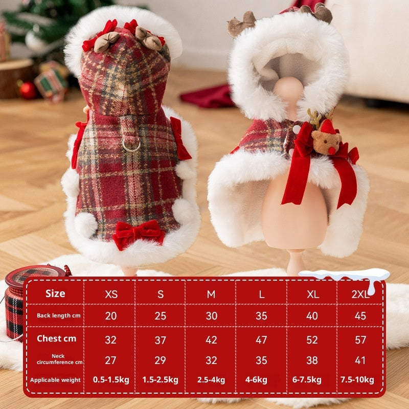 Plaid Christmas Pet Cloak With Fleece Lining - Majestic Pet Kingdom