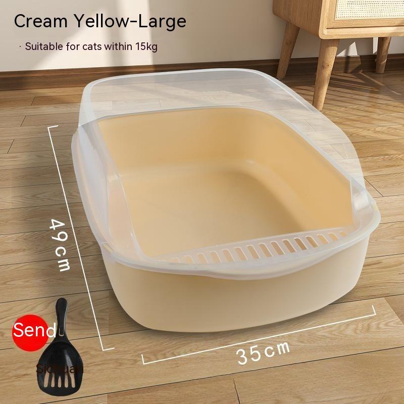 Cat Litter Box Semi-Closed Anti-Sand Litter Basin Pan